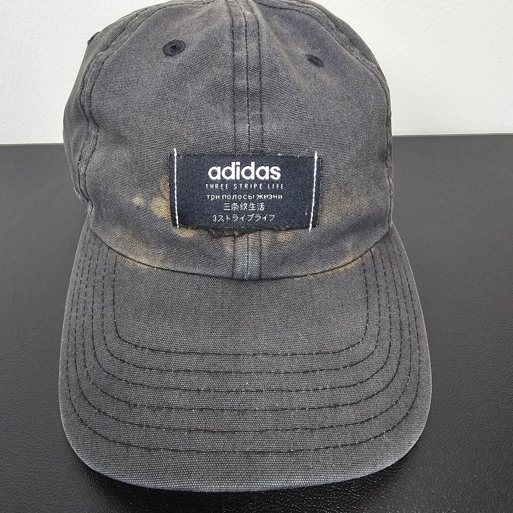 Adidas Hat Cap Mens Strap Back Black Climalite Three Stripe Life Logo Sports Run
